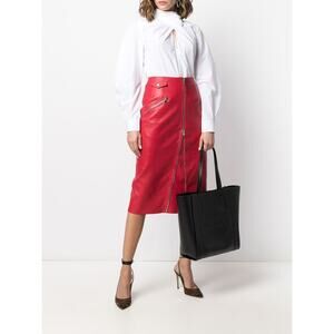 Alexander McQueen Zip-Embellished Leather Midi Skirt